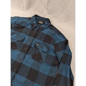 Harley-Davidson® Women's Shadow Black/Blue Tartan‎ Button Front Long Sleeve L